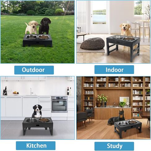 Aututer Elevated Dog Bowls Dog Bowl Stand, 3 Heights Adjustable Dog Bowl Stands with 2 Stainless Steel Dog Bowls for Large Medium Small Dogs Cats in Kuwait