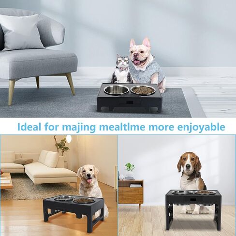 Aututer Elevated Dog Bowls Dog Bowl Stand, 3 Heights Adjustable Dog Bowl Stands with 2 Stainless Steel Dog Bowls for Large Medium Small Dogs Cats in Kuwait