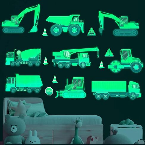 Construction Wall Sticker Glow in The Dark Wall Decals Truck Car Transports Decals Peel and Stick Removable for Baby Kids Boys Girls Bedroom Living Room Ceiling Nursery Decor… in Kuwait