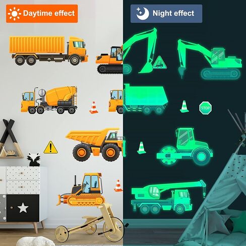 Construction Wall Sticker Glow in The Dark Wall Decals Truck Car Transports Decals Peel and Stick Removable for Baby Kids Boys Girls Bedroom Living Room Ceiling Nursery Decor… in Kuwait
