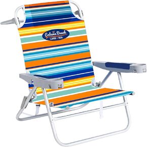 Cabana Beach Folding Beach Chair, 5 Position Portable Backpack Foldable Camping Chair with Headrest and Cup Holder Armrests