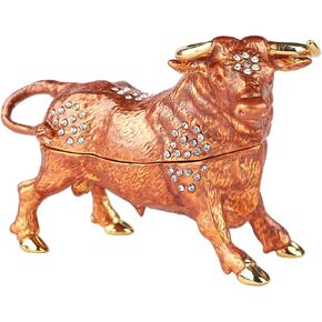 Janshe Cul Bull Trinket Boxes Hinged Hand-Painted Jewelry Box Animals Figurine Craft Ornaments Gift for Home Decor (Black) in Kuwait
