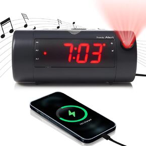 Sonic Blast Digital Alarm Clock – Loud Alarm Clock for Heavy Sleepers – Bedside Alarm Clock – Android & iOS Compatible - Bluetooth Speaker, USB Port – AUX Compatible