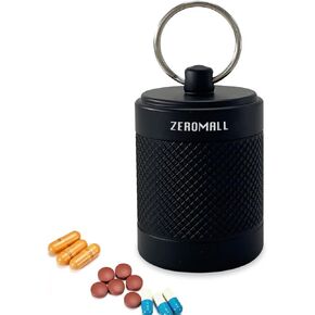 منظم حبوب الدواء المحمول، حاوية صغيرة لحمل حبوب الدواء من سبائك الألومنيوم، مستودع حبوب دواء مقاوم للماء مع سلسلة مفاتيح للرياضات الخارجية، والتخييم، والمشي لمسافات طويلة والسفر، 1.6 * 1.6 * 2 بوصة (قطعة واحدة، أسود) in Kuwait