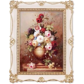 IAMOY 8x10 Picture Frame, White & Gold Picture Frames, Vintage 8 x 10 Frame with Floral and Bead Detail, with Mat for 5x7 Photo