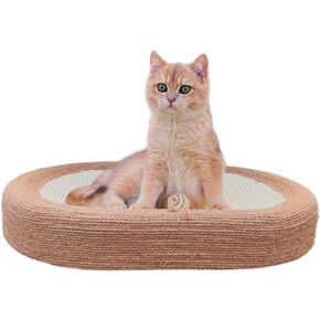 Moyeelan السيزال خدش القط مع الكرة المتدلية، 3 في 1 وسادة سرير خدش البيضاوي للقطط للقطط في الأماكن المغلقة، صالة خدش كبيرة ودائمة للقطط، سرير صالة مضاد للانزلاق ومتين للخدش للقطط in Kuwait