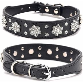 Rhinestone Dog Collar, Cute Flower Rhinestone Cat Dog Collar Bling Collar PU Leather Collar Adjustable Sizes Small Medium Large (S:21-27cm, Pink)