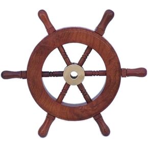 Hampton Nautical Deluxe Class Wood and Brass Decorative Ship Wheel 24" - Nautical Home Decoration Gifts in Kuwait