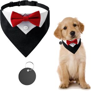 1 Piece Red Formal Dog Tuxedo Bandana, Dog Tuxedo Cotton Bandana Dog Wedding Collar with Bow Tie and Neck Tie for Dogs and Cats, S