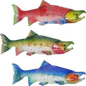 SUBOLO Metal Fish Wall Decor Outdoor Colorful Fish Coastal Ocean Sea Wall Art Sculptures Hanging Decorations for Bedroom, Living Room, Garden, Fence, Patio Set of 3