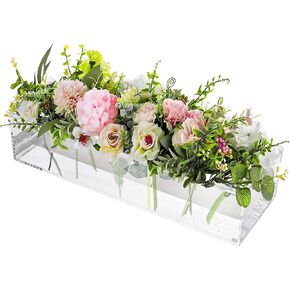 مزهرية زهرة أكريليك مستطيلة مقاس 11.8 سم من Hmdivor، 12 فتحة، قطعة مركزية من الزهور الشفافة لديكور المنزل وطاولة الطعام في الزفاف in Kuwait