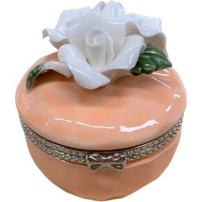 الفنون القيمة صندوق حلي من البورسلين بتصميم ورود بيضاء، قطر 2 انش (خوخي) in Kuwait