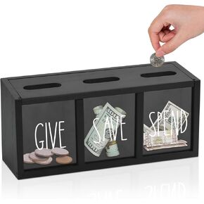 Wooden Money Saving Box, Piggy Bank for Kids, Boys, Girls Decorative Wood Piggy Banks with Buckle Money Box for Adults with Writable Chalkboard, Adults Piggy Bank Creative for Real-Money, Can Take Out