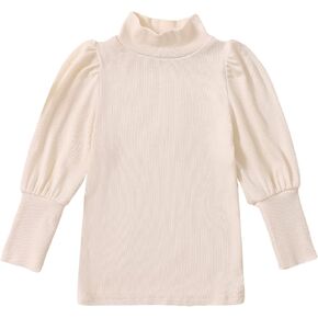 Toddler Baby Girl Basic Solid Turtleneck T-Shirt Blouse Top Kid Puff Long Sleeve Pullover Girl Cotton Clothes for 1-8T