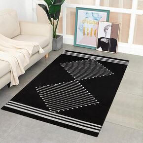 Boho Kitchen Rugs,2'x4.3' Washable Black Bathroom Rug Runner, Cotton Woven Tassels Diamond Soft Indoor Mat Hallways Carpet for Laundry Entryway in Kuwait