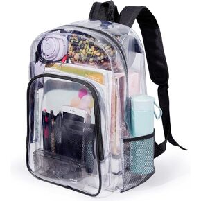 Jusdot Clear Backpack, Transparent Backpack Heavy Duty PVC See Through Backpacks Clear Bag for School, Workplace, Black