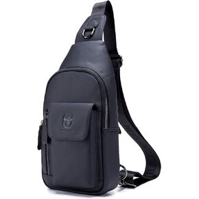 BULLCAPTAIN Genuine Leather Men Sling Bag Travel Crossbody Chest Bag Large Capacity Casual Hiking Daypack