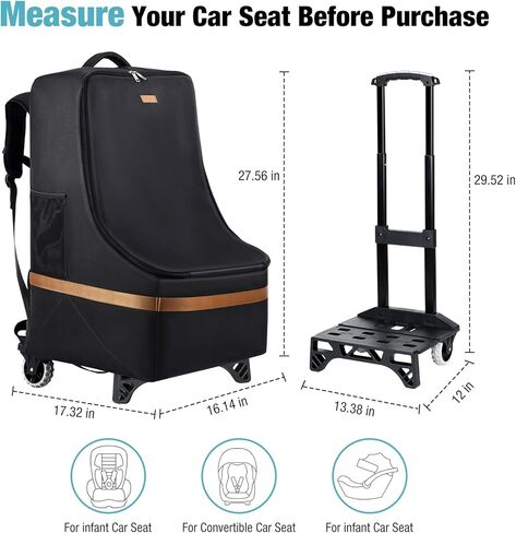 Tonyeee Car Seat Travel Bag with Wheels,Padded Car Seats Backpack,Large Durable Carseat Travel Bag for Airplane,Airport Gate Check Bag, Cover Bag with Padded Shoulder Strap-Black in Kuwait