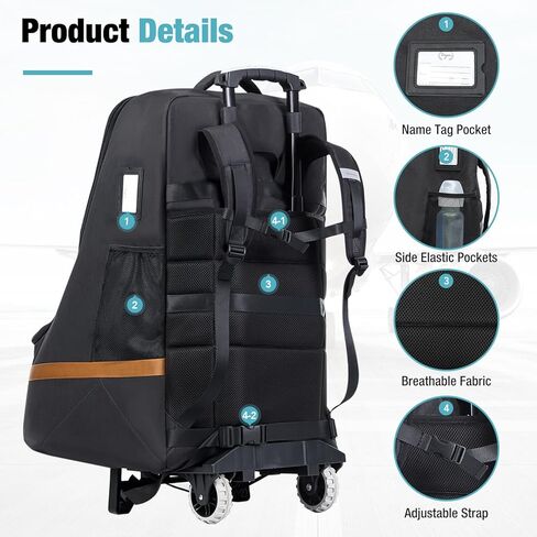 Tonyeee Car Seat Travel Bag with Wheels,Padded Car Seats Backpack,Large Durable Carseat Travel Bag for Airplane,Airport Gate Check Bag, Cover Bag with Padded Shoulder Strap-Black in Kuwait