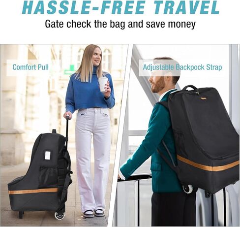 Tonyeee Car Seat Travel Bag with Wheels,Padded Car Seats Backpack,Large Durable Carseat Travel Bag for Airplane,Airport Gate Check Bag, Cover Bag with Padded Shoulder Strap-Black in Kuwait