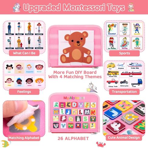 Splaks Toddler Busy Board with DIY Page, 20 in 1 Montessori Toys Sensory Activity Toys Preschool Educational Toys, for Airplane Car Travel (Pink) in Kuwait