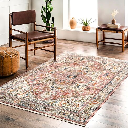 nuLOOM Vintage Harriet Medallion Fringe Area Rug, 6' 7" x 9' 4", Orange in Kuwait