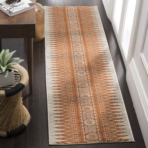 مجموعة SAFAVIEH Evocy مقاس 2'2" x 7' عاجي / برتقالي EVK226S بوهو غير قابل للتساقط في غرفة المعيشة ومدخل الردهة وغرفة النوم وسجادة عداء in Kuwait
