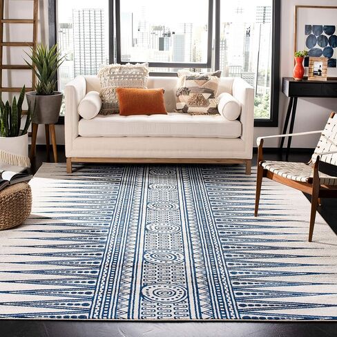 SAFAVIEH Evoke Collection 2'2" x 4' Ivory/Blue EVK226C Boho Non-Shedding Living Room Bedroom Accent Rug in Saudi Arabia