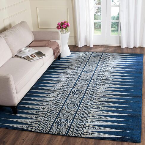 SAFAVIEH Evoke Collection 2'2" x 4' Ivory/Blue EVK226C Boho Non-Shedding Living Room Bedroom Accent Rug in Saudi Arabia
