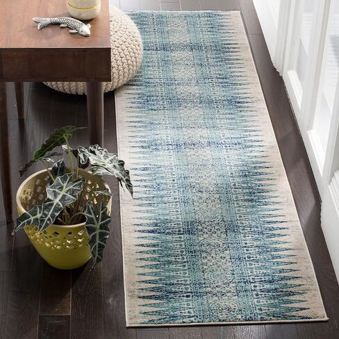 SAFAVIEH Evoke Collection 2'2" x 4' Ivory/Blue EVK226C Boho Non-Shedding Living Room Bedroom Accent Rug in Saudi Arabia