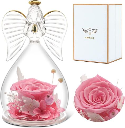 هدايا سونيا أمي لعيد الأم زهرة الورد في تماثيل الملاك الزجاجية هدايا للنساء الجدة، الملاك الحارس مع هدايا الورد الحقيقية المحفوظة إلى الأبد لعيد الأم في عيد الحب (أحمر) in Kuwait