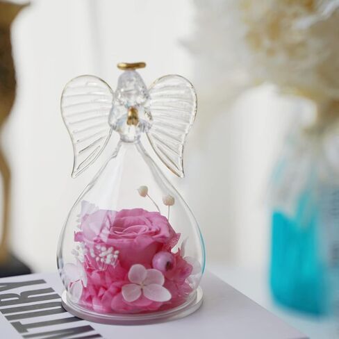 هدايا سونيا أمي لعيد الأم زهرة الورد في تماثيل الملاك الزجاجية هدايا للنساء الجدة، الملاك الحارس مع هدايا الورد الحقيقية المحفوظة إلى الأبد لعيد الأم في عيد الحب (أحمر) in Kuwait