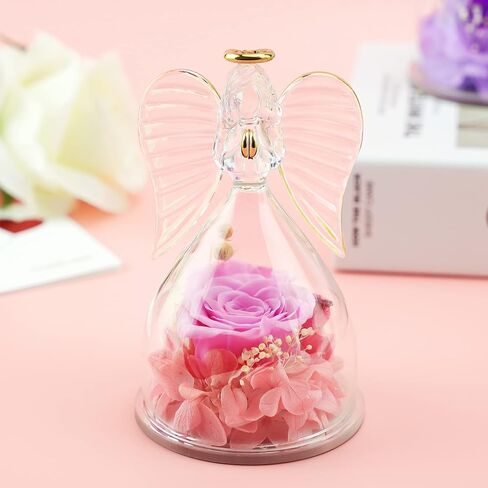 هدايا سونيا أمي لعيد الأم زهرة الورد في تماثيل الملاك الزجاجية هدايا للنساء الجدة، الملاك الحارس مع هدايا الورد الحقيقية المحفوظة إلى الأبد لعيد الأم في عيد الحب (أحمر) in Kuwait