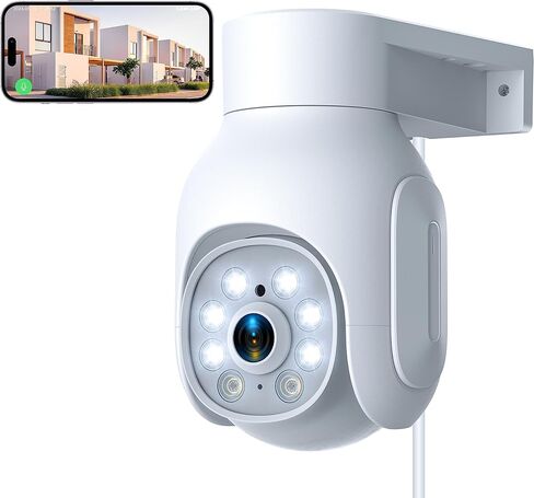 Camcamp 2K Wired WiFi Security Camera for Home Security Outdoor, 360° PTZ Outdoor Security Camera with Color Night Vision, AI Human Detection, Auto Tracking, 24/7 Record, 2-Way Audio, App Alarm, IP66 in Kuwait