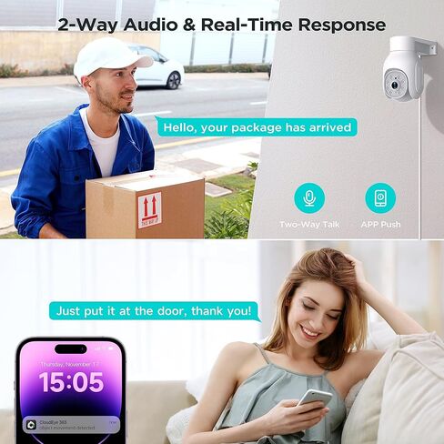 Camcamp 2K Wired WiFi Security Camera for Home Security Outdoor, 360° PTZ Outdoor Security Camera with Color Night Vision, AI Human Detection, Auto Tracking, 24/7 Record, 2-Way Audio, App Alarm, IP66 in Kuwait