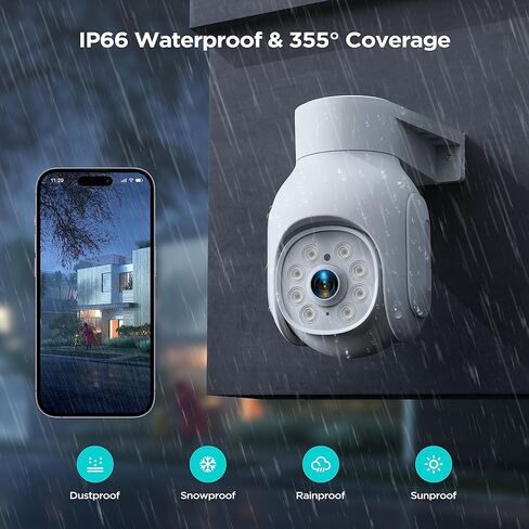 Camcamp 2K Wired WiFi Security Camera for Home Security Outdoor, 360° PTZ Outdoor Security Camera with Color Night Vision, AI Human Detection, Auto Tracking, 24/7 Record, 2-Way Audio, App Alarm, IP66 in Kuwait