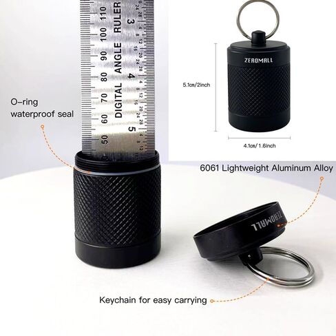 منظم حبوب الدواء المحمول، حاوية صغيرة لحمل حبوب الدواء من سبائك الألومنيوم، مستودع حبوب دواء مقاوم للماء مع سلسلة مفاتيح للرياضات الخارجية، والتخييم، والمشي لمسافات طويلة والسفر، 1.6 * 1.6 * 2 بوصة (قطعة واحدة، أسود) in Kuwait