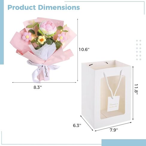 dimegon باقة زهور الكروشيه، باقة زهور الكروشيه الحياكة، زهور صناعية مصنوعة يدويًا من الكروشيه مع وردة وردية وبيضاء واحدة وثلاثة زهور منتفخة، هدية ديكور منزلي صناعي in Kuwait