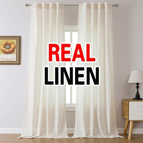 MIUCO Linen Curtains 63 Inch Length for Bedroom Living Room, Light Filtering Curtains, Modern Neutral Decor Farmhouse Drapes, Rod Pocket & Back Tab Curtains, 2 Panels 2 Tiebacks 36 Inches Wide Natural in Saudi Arabia