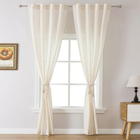 MIUCO Linen Curtains 63 Inch Length for Bedroom Living Room, Light Filtering Curtains, Modern Neutral Decor Farmhouse Drapes, Rod Pocket & Back Tab Curtains, 2 Panels 2 Tiebacks 36 Inches Wide Natural in Saudi Arabia