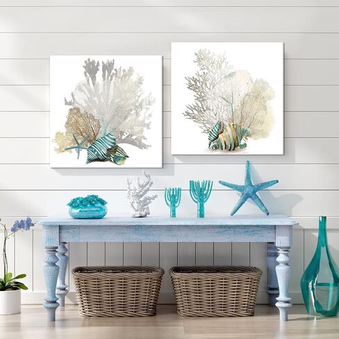 JAPO ART Green Sea Turtle Wall Decor Tropical Canvas Wall Art Prints Hawaii Turtle Picture Gift Florida Sea Life Teal Watercolor Ocean Animal Painting Small Framed Pictures for Bathroom Living Room in Kuwait