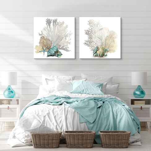 JAPO ART Green Sea Turtle Wall Decor Tropical Canvas Wall Art Prints Hawaii Turtle Picture Gift Florida Sea Life Teal Watercolor Ocean Animal Painting Small Framed Pictures for Bathroom Living Room in Kuwait