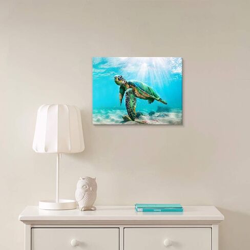 JAPO ART Green Sea Turtle Wall Decor Tropical Canvas Wall Art Prints Hawaii Turtle Picture Gift Florida Sea Life Teal Watercolor Ocean Animal Painting Small Framed Pictures for Bathroom Living Room in Kuwait