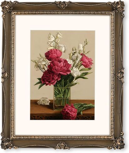 IAMOY 8x10 Picture Frame, White & Gold Picture Frames, Vintage 8 x 10 Frame with Floral and Bead Detail, with Mat for 5x7 Photo in Kuwait