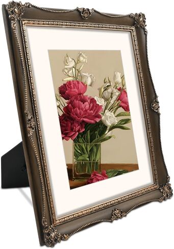 IAMOY 8x10 Picture Frame, White & Gold Picture Frames, Vintage 8 x 10 Frame with Floral and Bead Detail, with Mat for 5x7 Photo in Kuwait