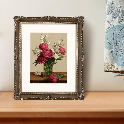 IAMOY 8x10 Picture Frame, White & Gold Picture Frames, Vintage 8 x 10 Frame with Floral and Bead Detail, with Mat for 5x7 Photo in Kuwait