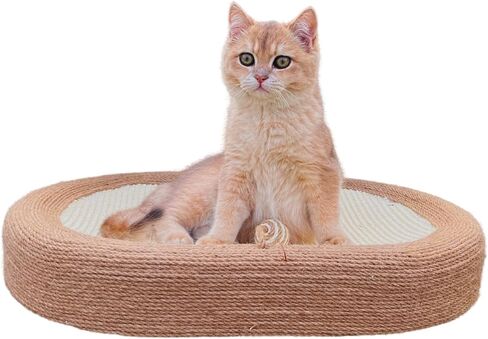 Moyeelan السيزال خدش القط مع الكرة المتدلية، 3 في 1 وسادة سرير خدش البيضاوي للقطط للقطط في الأماكن المغلقة، صالة خدش كبيرة ودائمة للقطط، سرير صالة مضاد للانزلاق ومتين للخدش للقطط in Kuwait