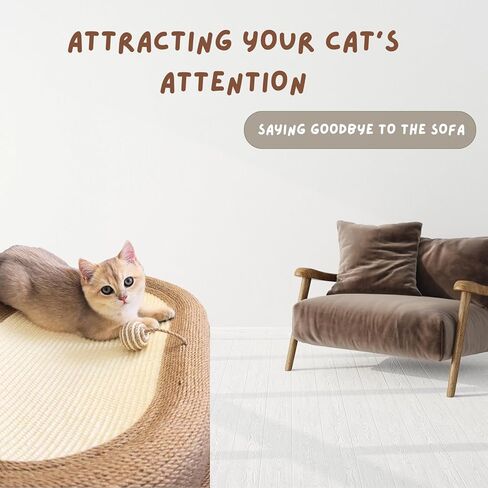 Moyeelan السيزال خدش القط مع الكرة المتدلية، 3 في 1 وسادة سرير خدش البيضاوي للقطط للقطط في الأماكن المغلقة، صالة خدش كبيرة ودائمة للقطط، سرير صالة مضاد للانزلاق ومتين للخدش للقطط in Kuwait