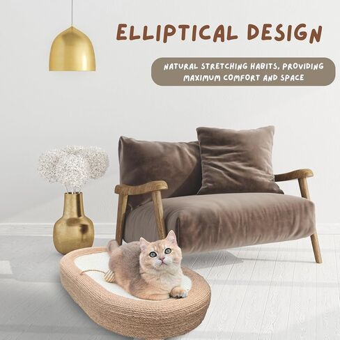 Moyeelan السيزال خدش القط مع الكرة المتدلية، 3 في 1 وسادة سرير خدش البيضاوي للقطط للقطط في الأماكن المغلقة، صالة خدش كبيرة ودائمة للقطط، سرير صالة مضاد للانزلاق ومتين للخدش للقطط in Kuwait