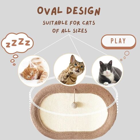 Moyeelan السيزال خدش القط مع الكرة المتدلية، 3 في 1 وسادة سرير خدش البيضاوي للقطط للقطط في الأماكن المغلقة، صالة خدش كبيرة ودائمة للقطط، سرير صالة مضاد للانزلاق ومتين للخدش للقطط in Kuwait